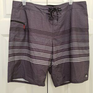 Reef Board Shorts Mens 40 Gray Striped Tie Waist Surf Zip Pocket Bathing Suit
